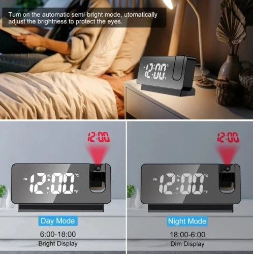 7.4-Inch Projection Alarm Clock – ساعة منبه رقمية بإسقاط الوقت وإضاءة RGB