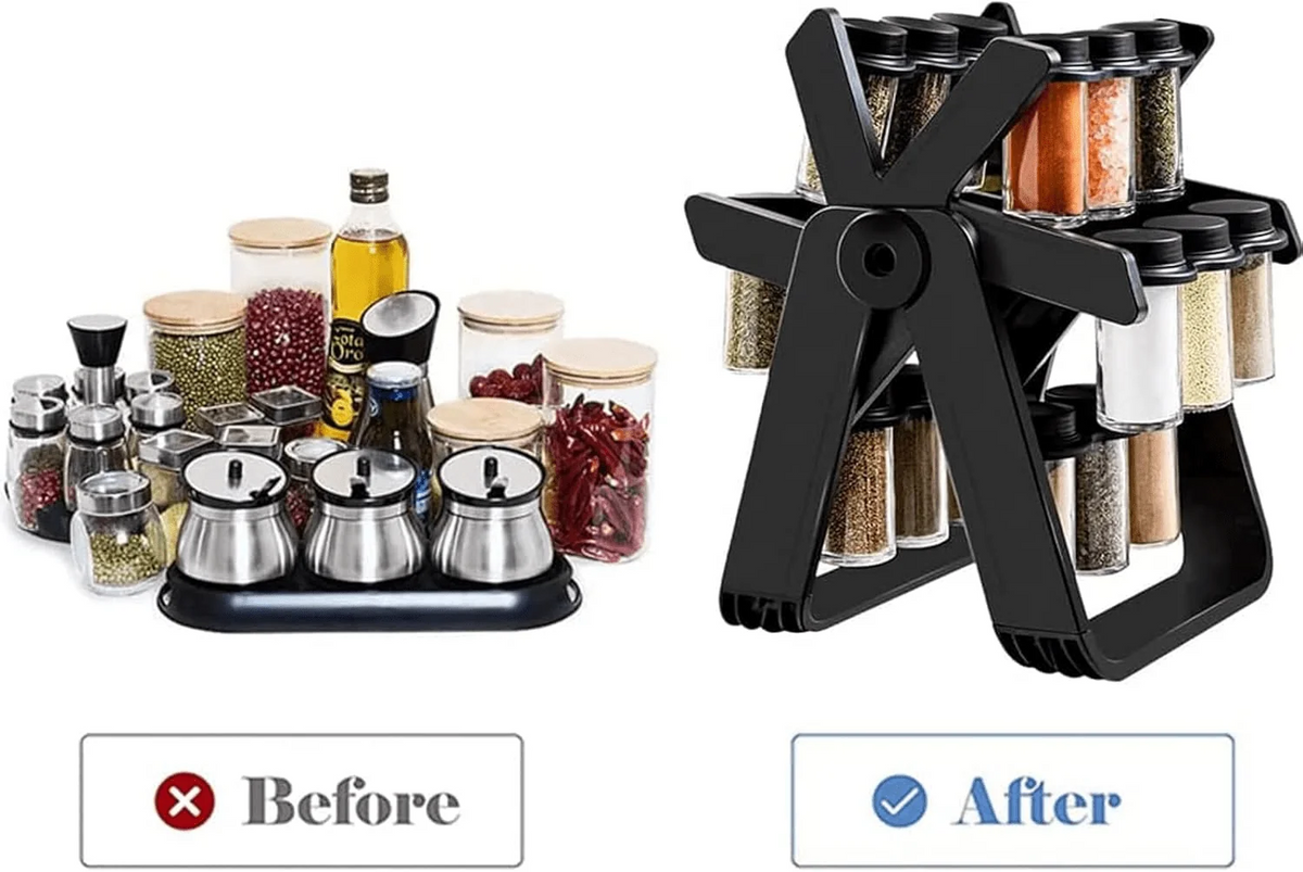 18 Jar Rotating Spice Rack – منظم بهارات دوار للمطبخ