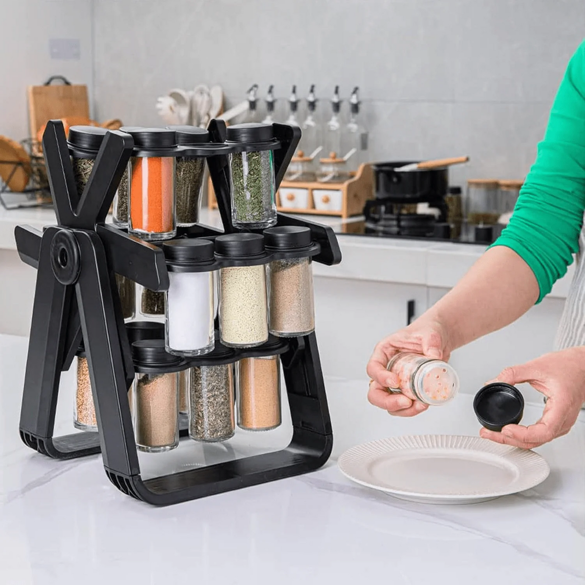 18 Jar Rotating Spice Rack – منظم بهارات دوار للمطبخ